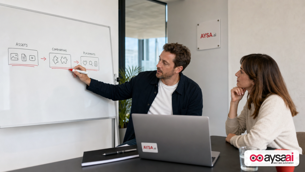 Agency strategist explaining how ad assets combine into different placements for Performance Max.
