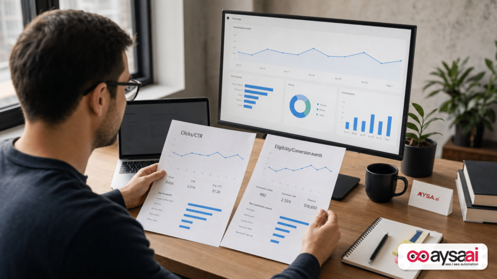 An ecommerce operator compares traditional SEO KPIs with new eligibility and conversion metrics.