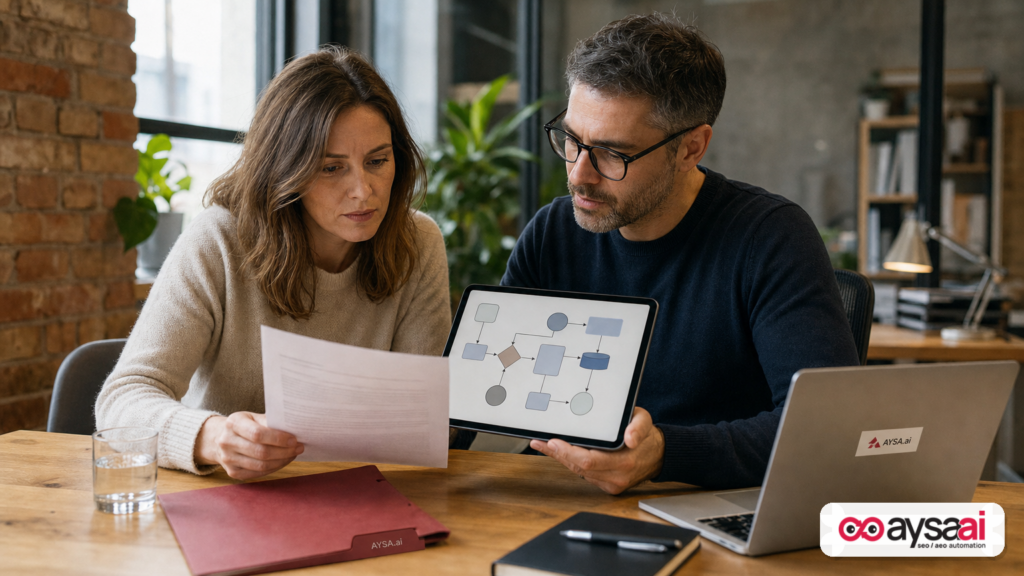 Business owner reviewing AI vendor data ownership and retention terms with a security lead.