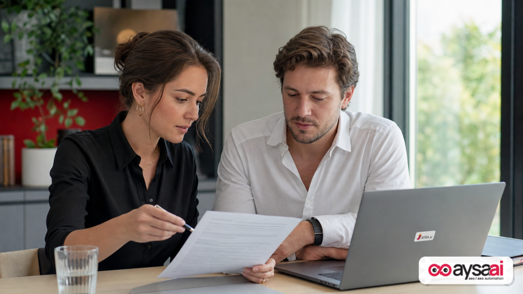 Business owner reviewing a sponsorship disclosure policy document, focusing on compliance and brand safety.