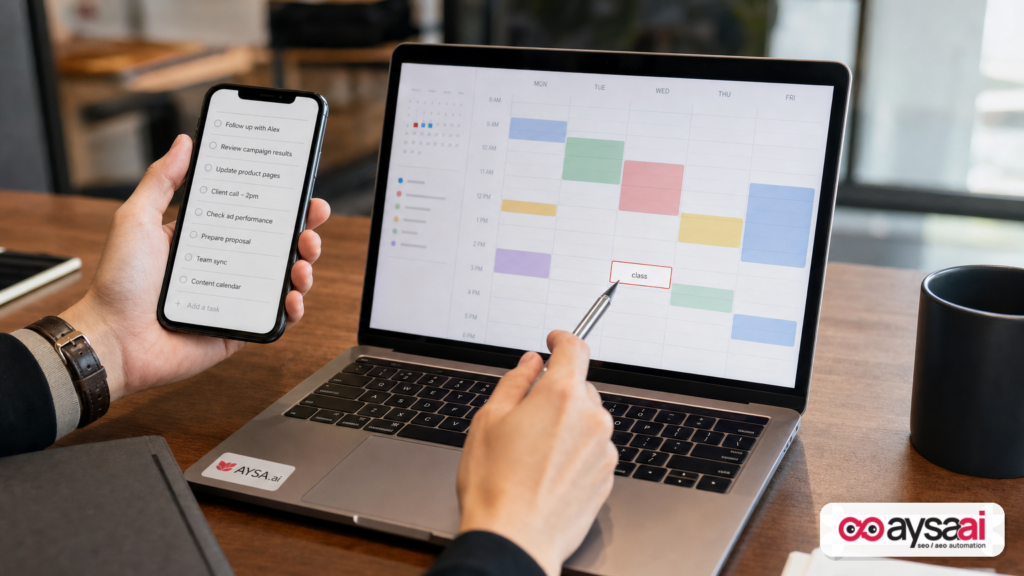 Calendar planning scene illustrating AI-driven personalization and scheduling for local activities.
