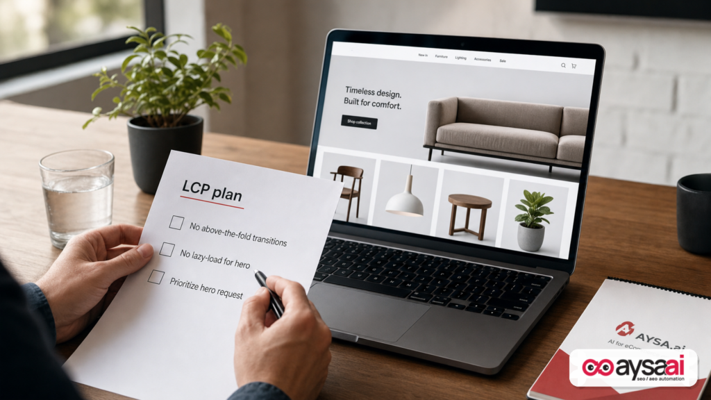 Checklist of key LCP improvements for the main above-the-fold image and layout.