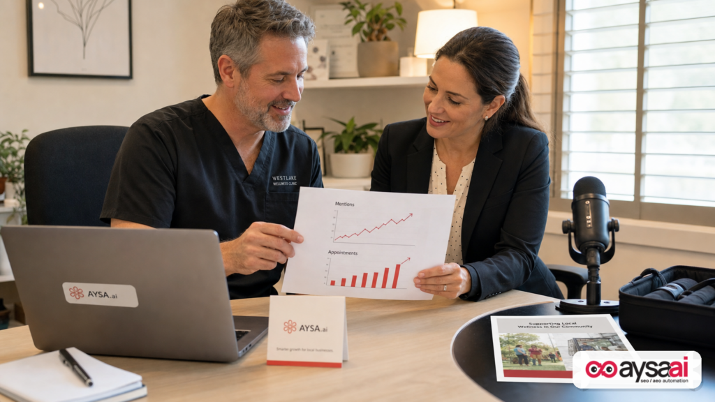 Clinic team connecting increased mentions to appointment growth in a simple report.