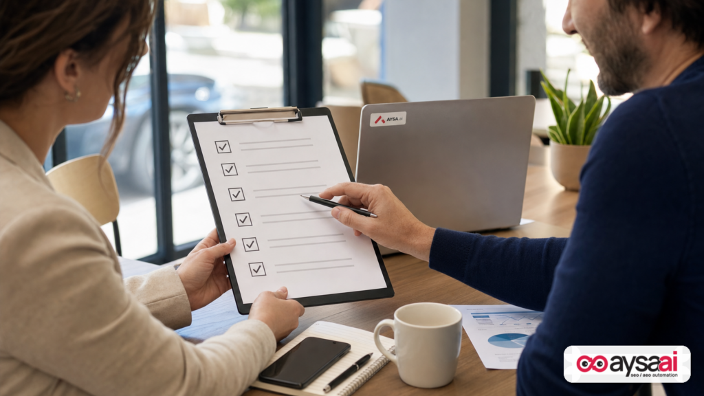 Consultant reviewing a checklist of possible causes for review removals and pauses.