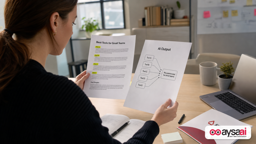 Content strategist mapping how a best-tools list can drive AI recommendations to other brands.