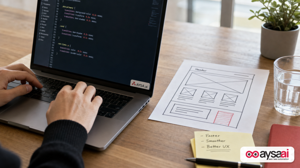 Developer reviewing CSS transitions that can delay above-the-fold visibility and affect LCP measurement.