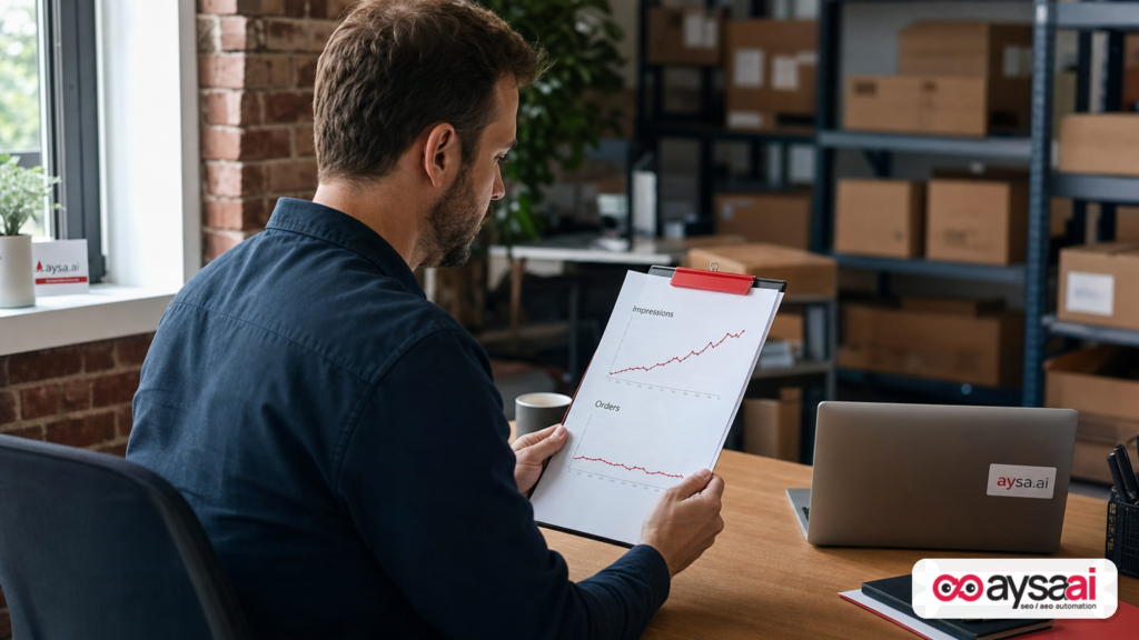 Ecommerce manager comparing impressions growth versus flat orders.