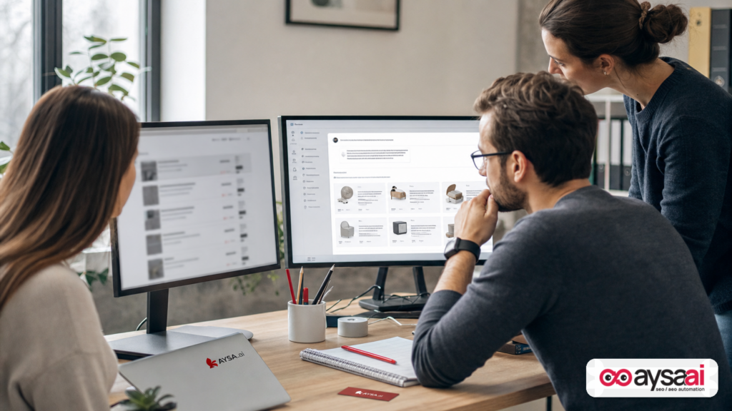 Ecommerce team comparing traditional search results with an AI assistant recommendation shortlist.