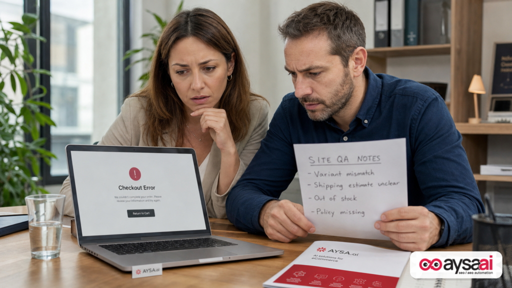 Ecommerce team reviewing checkout friction points that block AI agents and customers from completing purchases.