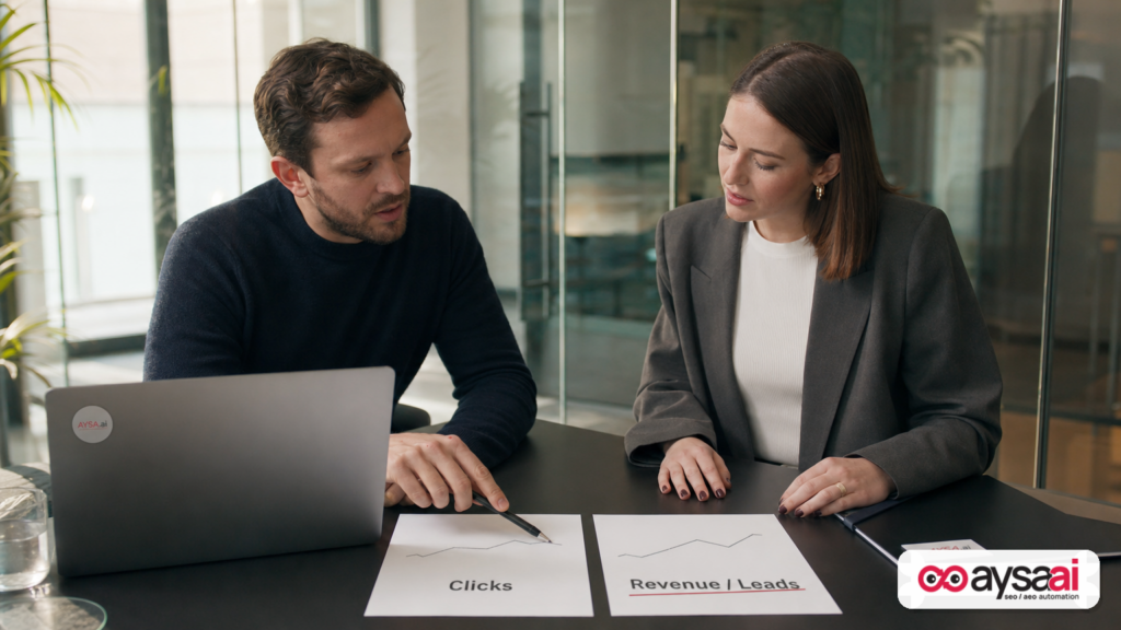Founder and analyst comparing click metrics versus business outcomes in AI search reporting