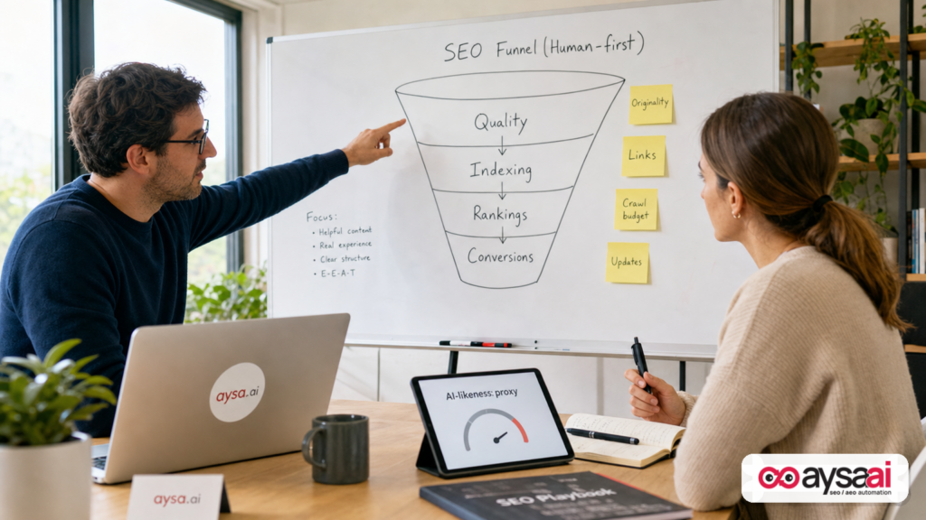 Founder and marketer mapping how content quality and indexing influence rankings beyond AI detector scores.