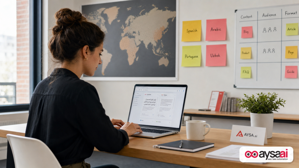 Founder planning multilingual content strategy for AI search across multiple languages.