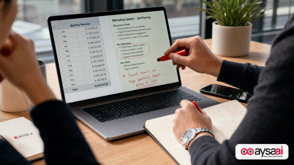 Hands comparing a precise financial spreadsheet with a page of vague traffic claims.