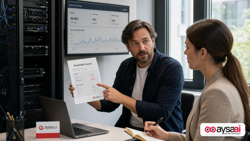 IT manager and marketer reviewing bandwidth costs and crawler activity before deciding whether to block AI bots.