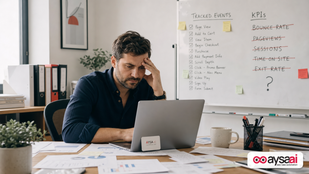Marketer facing a cluttered analytics setup and unclear tracking checklist.
