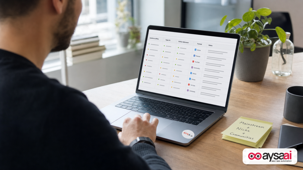 Marketer reviewing a balanced media list that scores affinity and entity relevance.