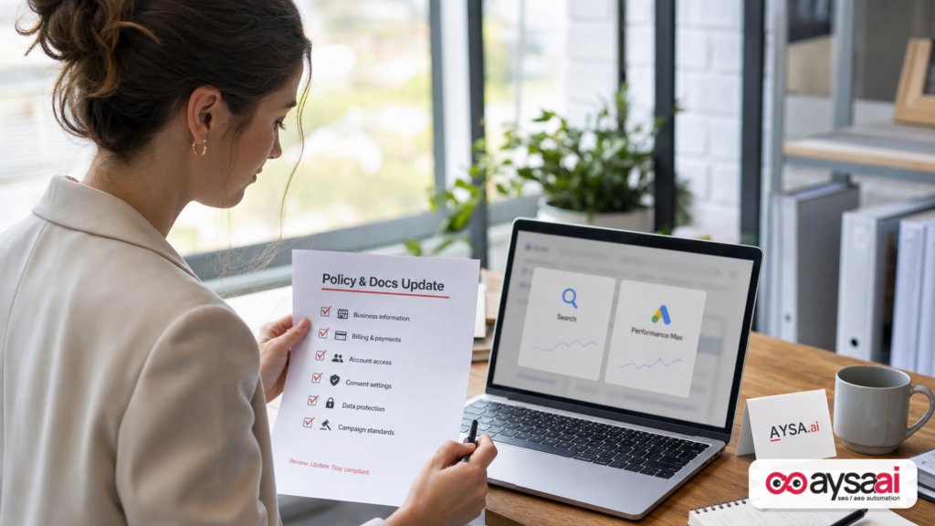 Marketer reviewing a documentation update checklist for lead form eligibility and campaign support.