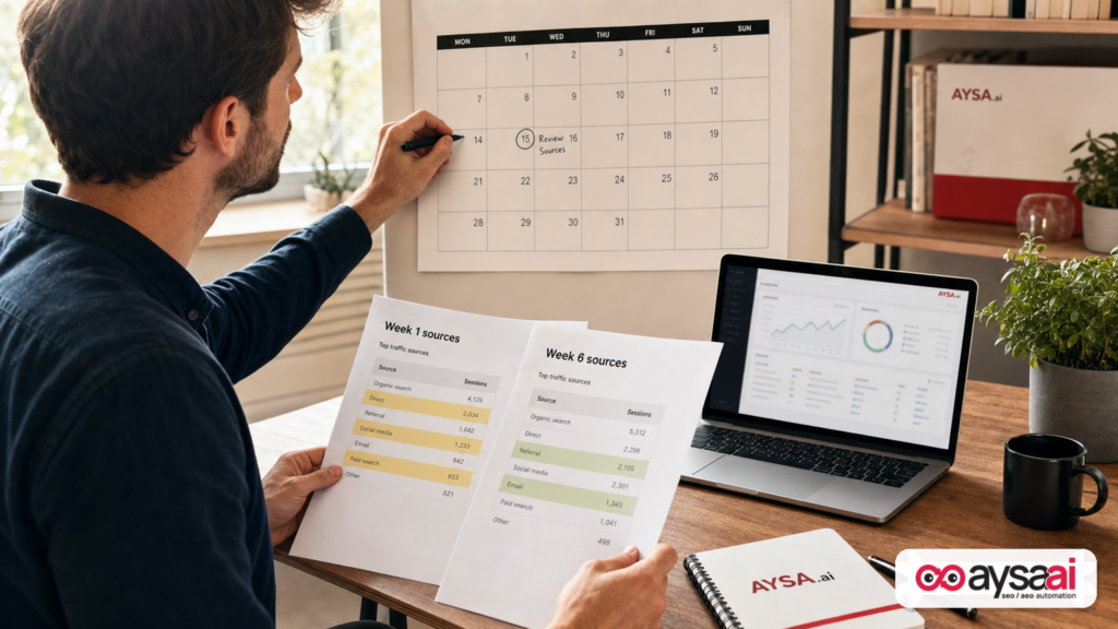Person comparing two time periods on a calendar to illustrate changing AI citation sources.
