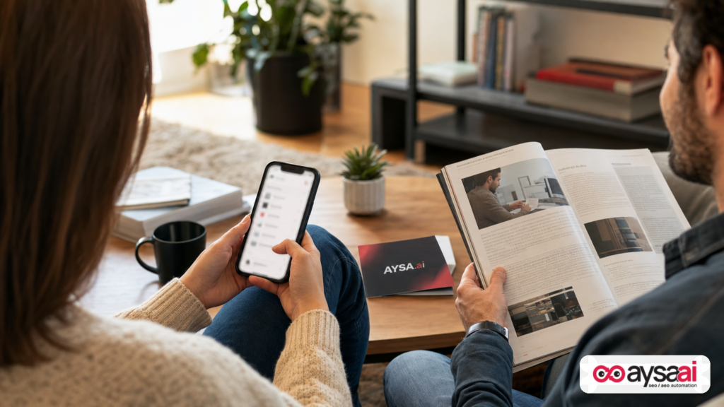 Person selecting preferred content sources on a smartphone in a home setting.