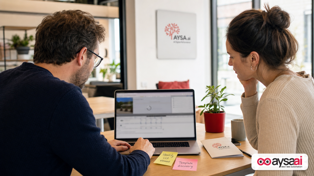 SEO and developer reviewing page performance with notes about identifying the LCP element.