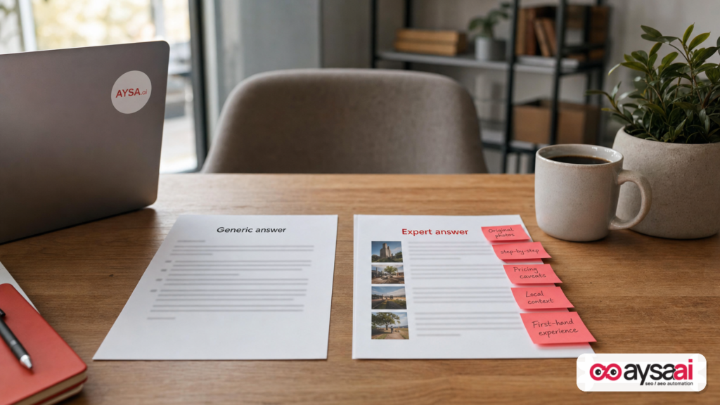 Side-by-side concept of generic content versus content with original added value notes