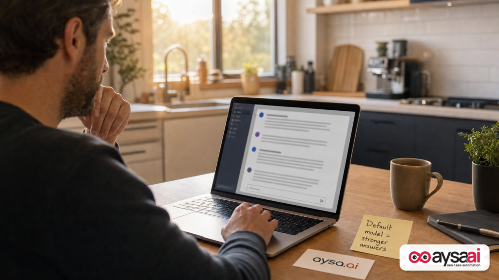 Small business owner workspace showing AI tools becoming accessible and default for everyday work.