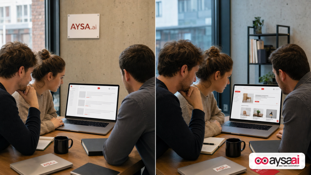 Small ecommerce team comparing generic search results to a personalized AI answer experience.