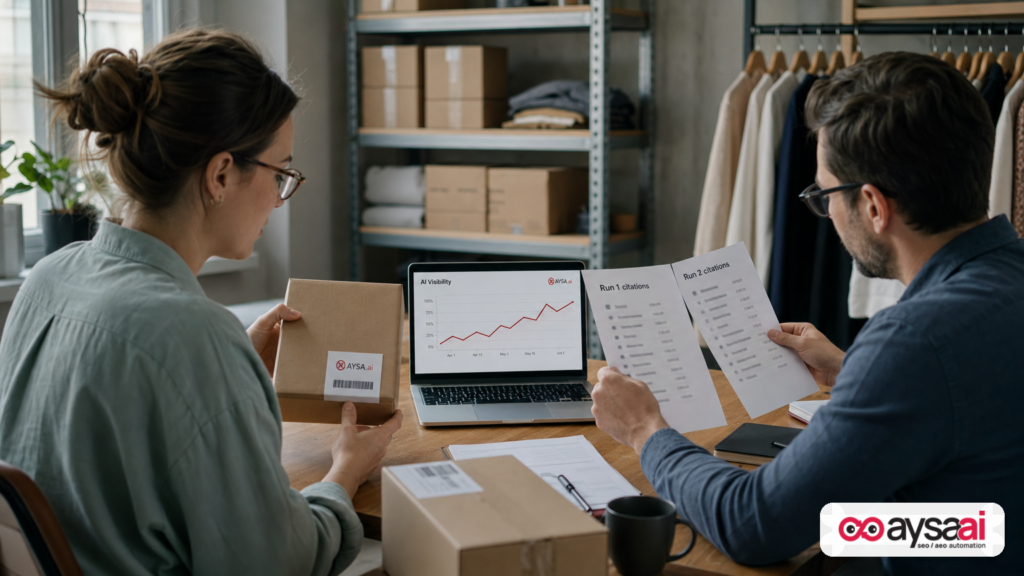 Small ecommerce team comparing two AI citation reports showing different sources across runs.