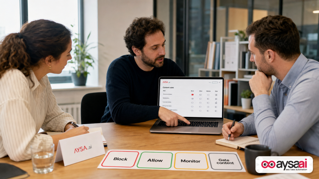 Small team choosing between blocking, allowing, or monitoring AI access to their website.