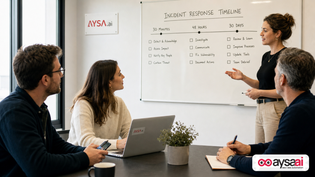Small team planning a 30-minute, 48-hour, and 30-day response to a WordPress plugin vulnerability.