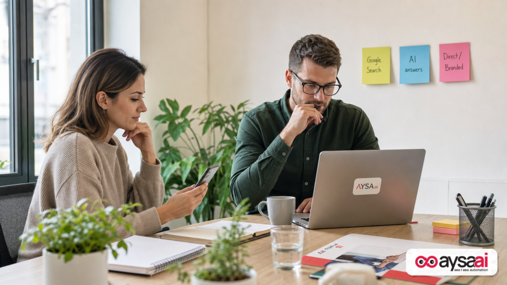 Team mapping customer discovery across Google search, AI answers, and branded/direct traffic.