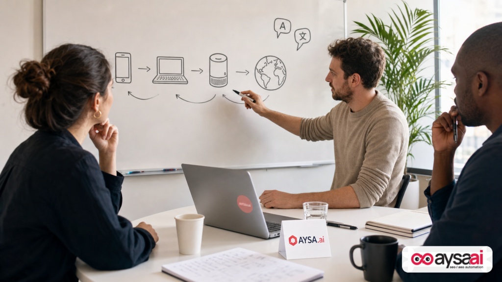 Team mapping how AI assistants connect phones, laptops, and smart home devices into one workflow.