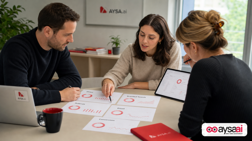 Team reviewing a simplified KPI framework for demand and conversions.