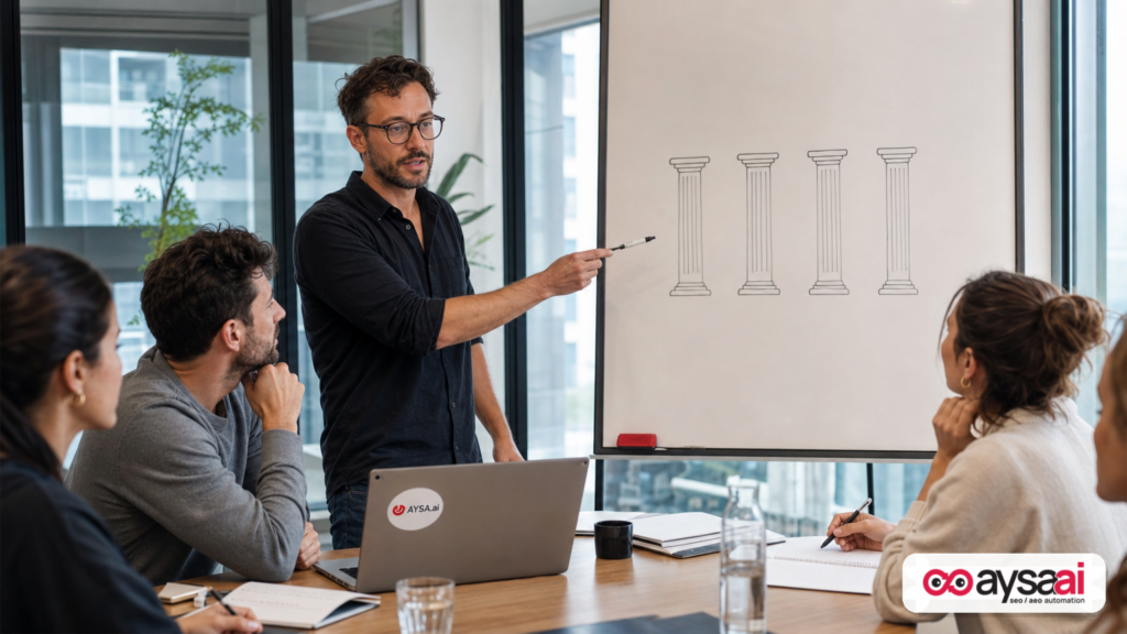 Team workshop aligning on four pillars of an AI-ready source of truth.