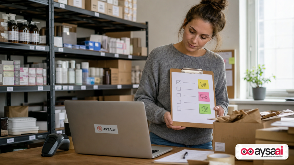 Warehouse packing table where an ecommerce team reviews a short list of overlooked products.