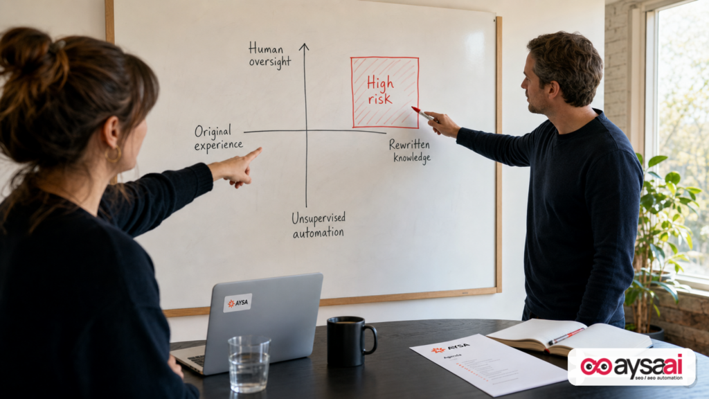 Whiteboard risk matrix for AI content quality and oversight