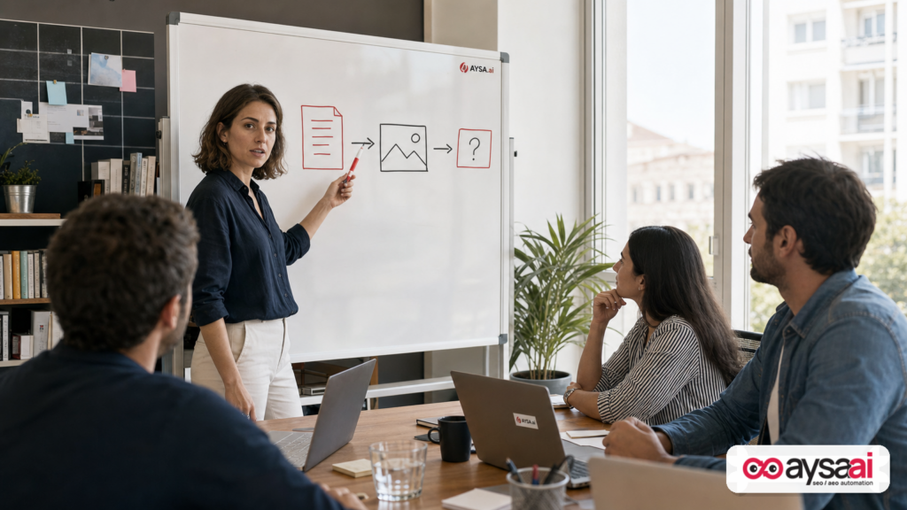 A strategist explains that multimodal traffic lacks query data using simple icons on a whiteboard.