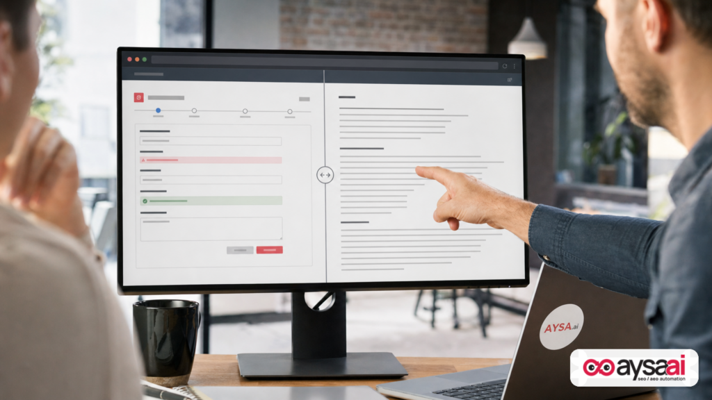 Before and after comparison of an actionable webpage versus a text-only version.