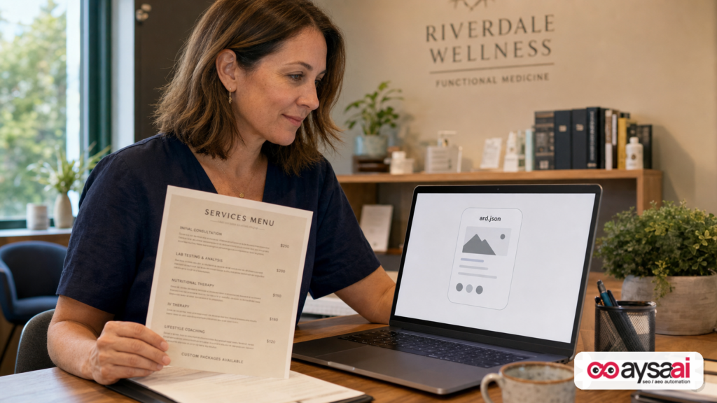 Business owner comparing a services menu to a website’s ARD manifest concept.