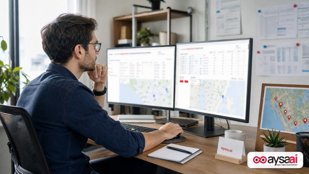 Marketer comparing location-based search performance reports across markets.