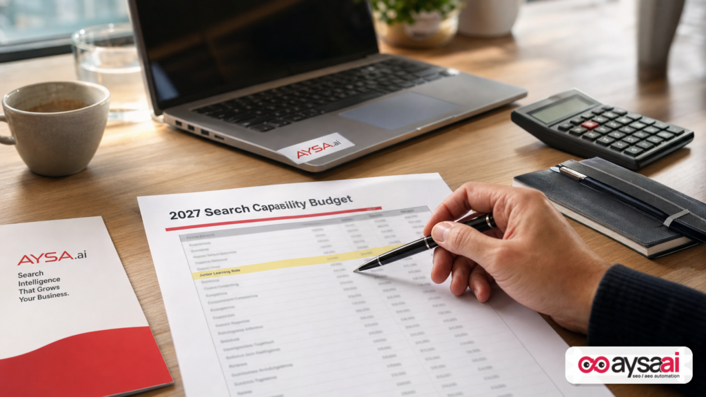 A one-page 2027 search capability budget highlighting a junior learning role line item.