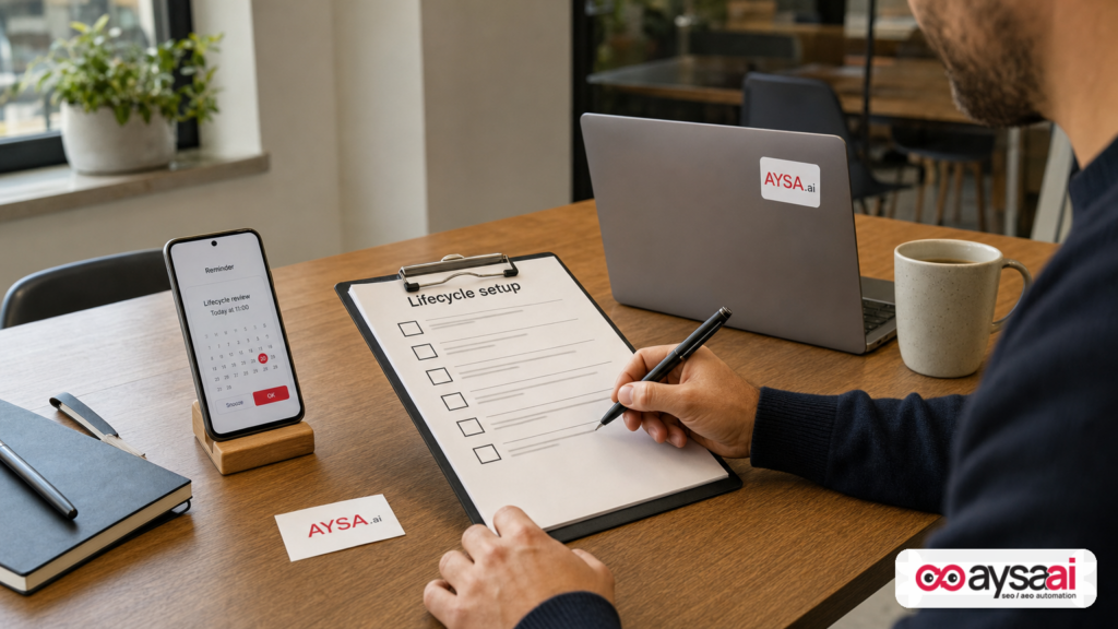 Checklist and calendar reminders for setting up lifecycle goals and ongoing monitoring.