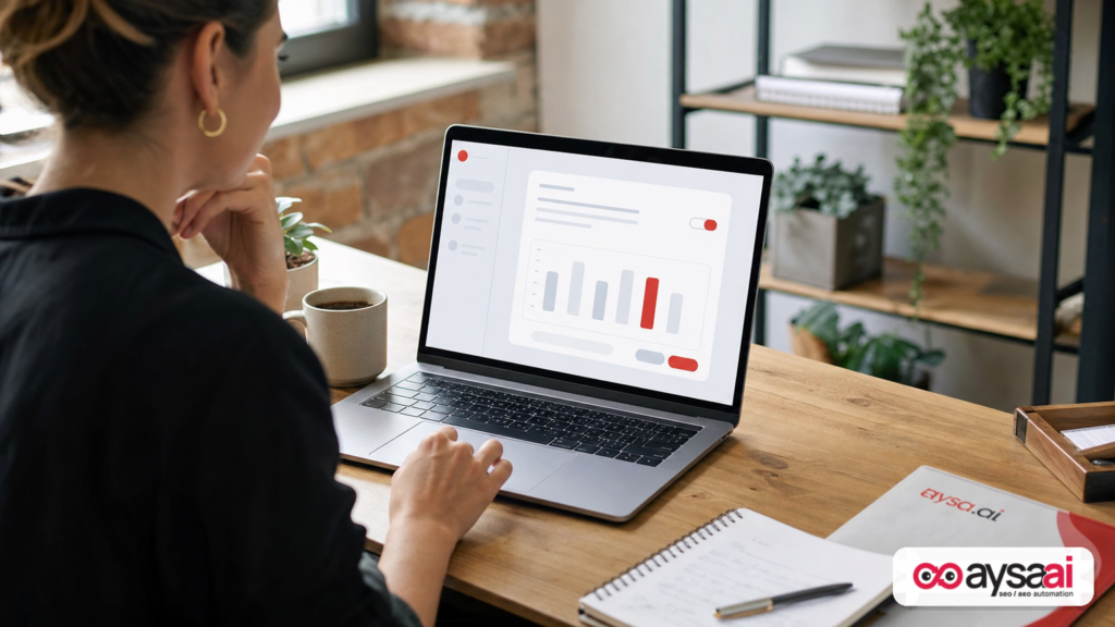 Laptop showing an AI assistant answer that includes a chart and interactive buttons, illustrating Intelligent UI.