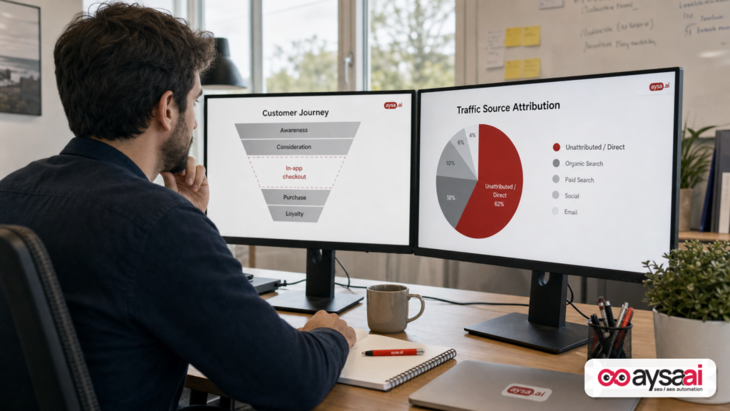 Marketer comparing analytics attribution with gaps caused by in-app checkout.