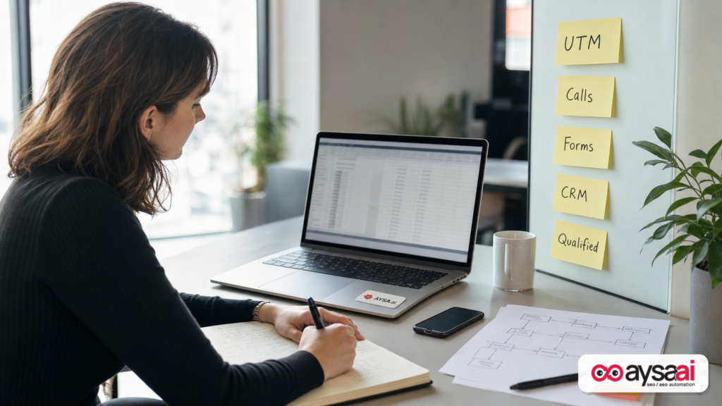 Marketing ops setup for tracking UTMs, calls, forms, and CRM outcomes.