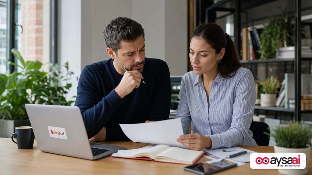 Small business team reviewing costs and discounts to validate profitability of ad-driven customers.