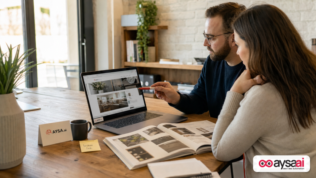 Small ecommerce team reviewing a website issue after a customer lands on a missing page.