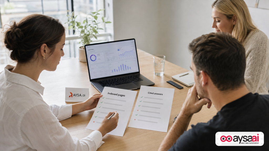 Team comparing indexed pages versus cited answers for an ecommerce website.